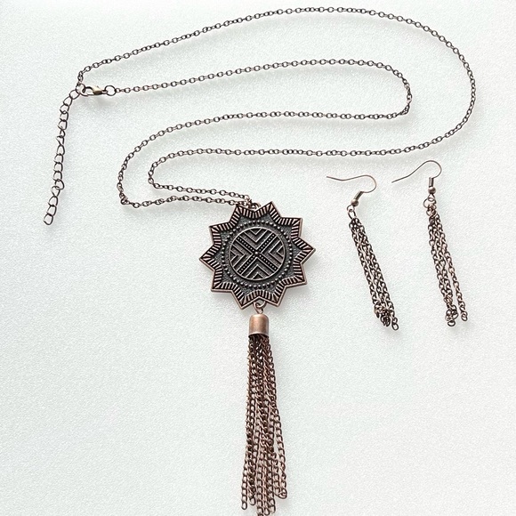 Vintage Paparazzi From Sunup To Sundown Necklace 30” Tassle 4” Earrings 2” - Picture 3 of 6